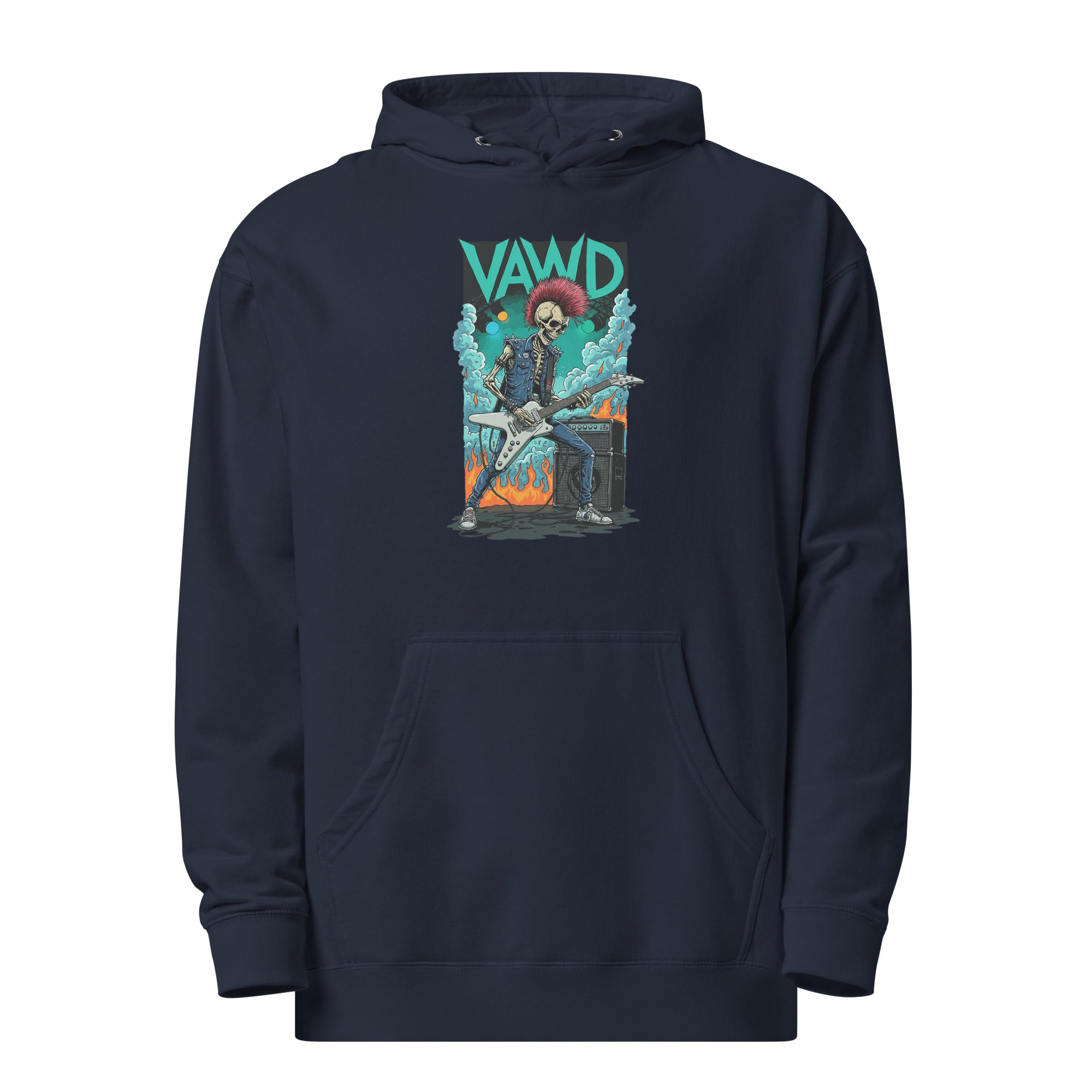 Punk Rock Skeleton Guitarist Graphic Hoodie