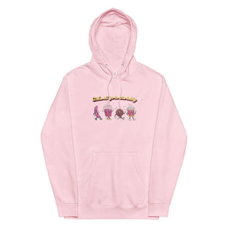 a pink hoodie with a cartoon character on it