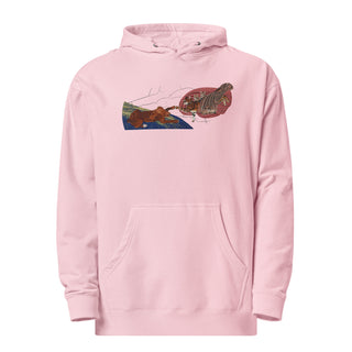 a pink hoodie with a picture of a turtle on it