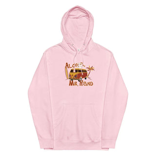 a pink hoodie with an image of a van on it