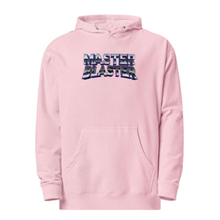 a pink hoodie with the words master blaster printed on it
