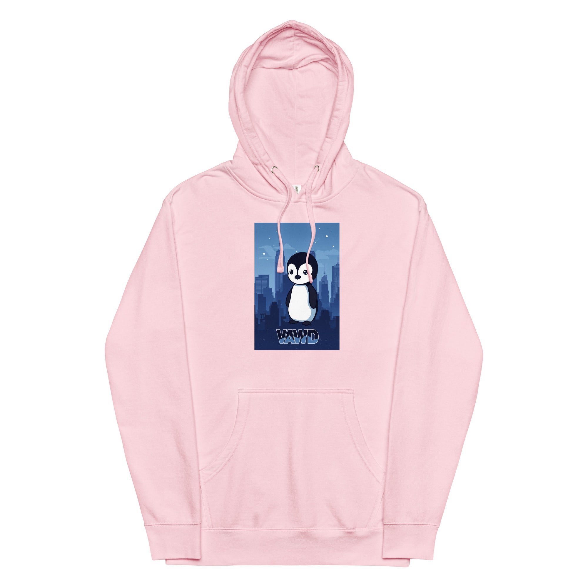 VAWDesigns Cute Penguin Hoodie – Fun Cartoon Animal Graphic Hoodie for Men & Women, City Skyline Art Hoodie, Casual Streetwear
