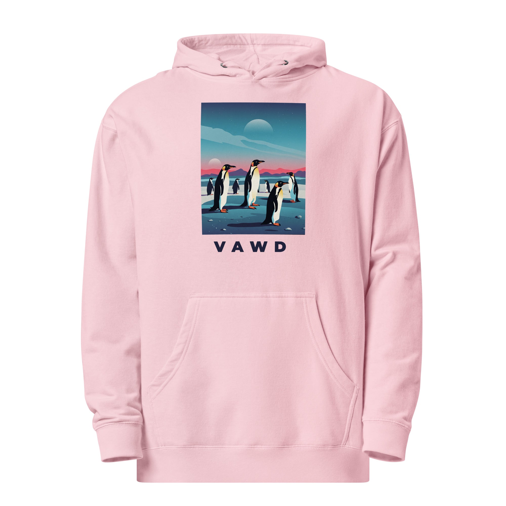 VAWD Penguin Moonrise Graphic Hoodie – Retro Rock Album Art Inspired Hoodie