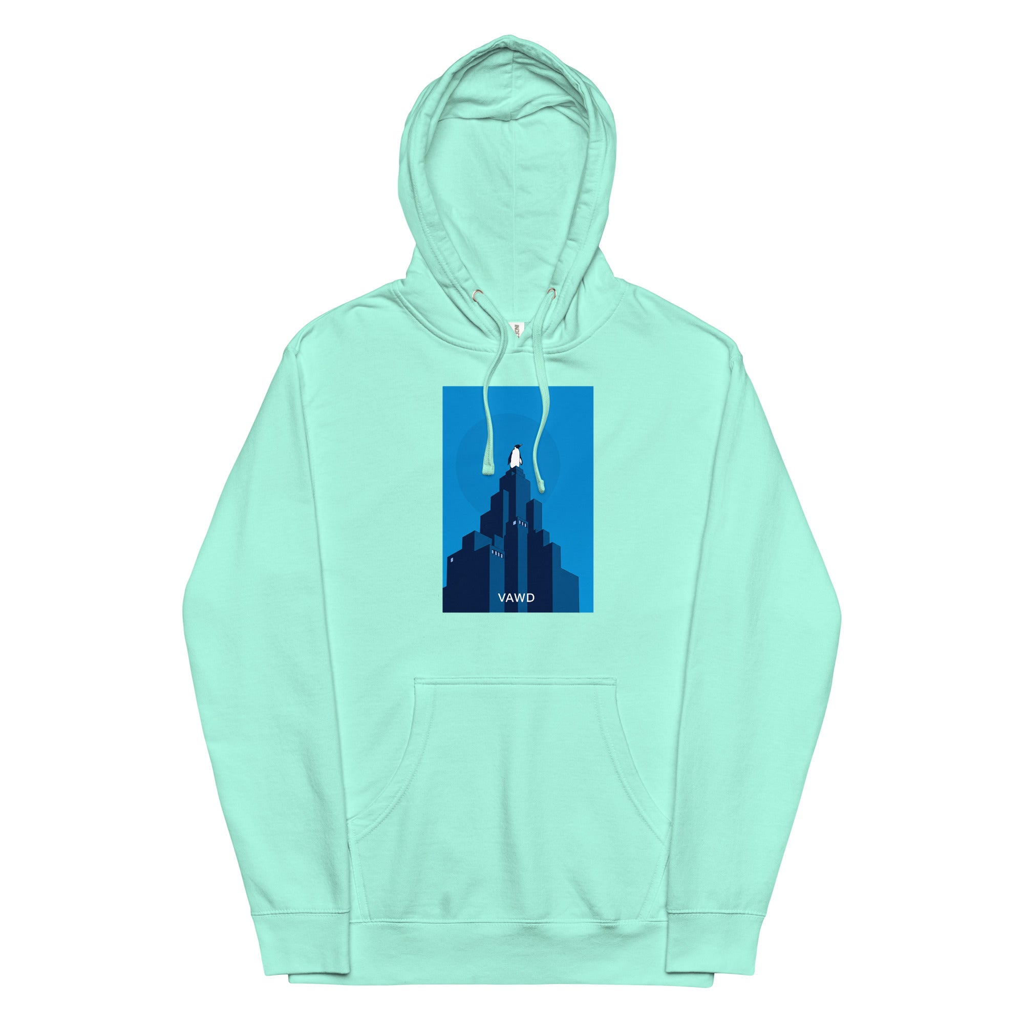 VAWDesigns Penguin City Hoodie – Inspired Album Art Graphic Hoodie for Men & Women, Cool Streetwear Urban Skyline