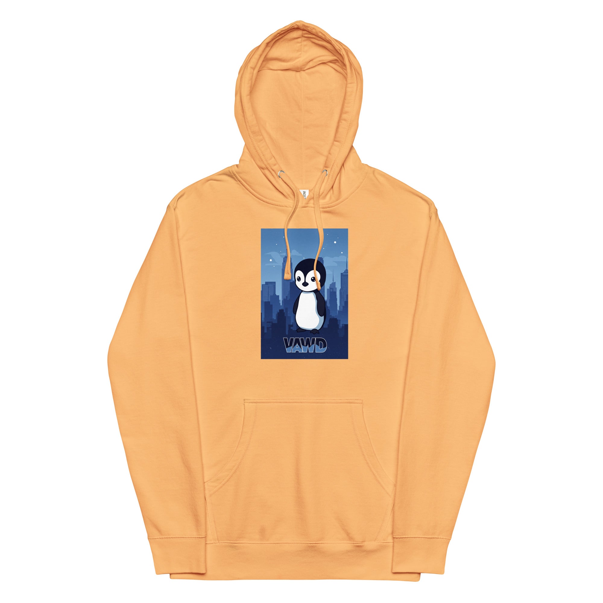 VAWDesigns Cute Penguin Hoodie – Fun Cartoon Animal Graphic Hoodie for Men & Women, City Skyline Art Hoodie, Casual Streetwear