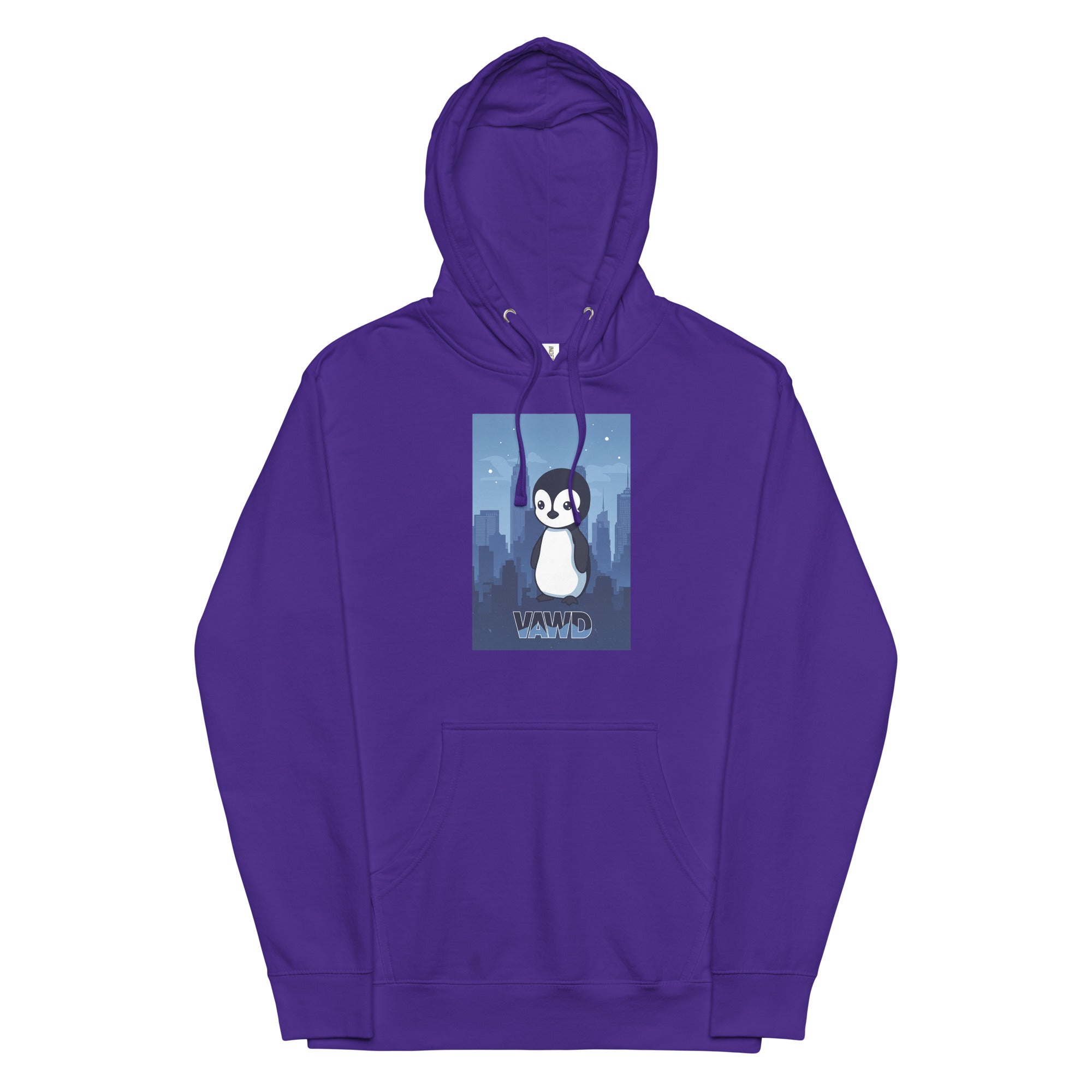 VAWDesigns Cute Penguin Hoodie – Fun Cartoon Animal Graphic Hoodie for Men & Women, City Skyline Art Hoodie, Casual Streetwear