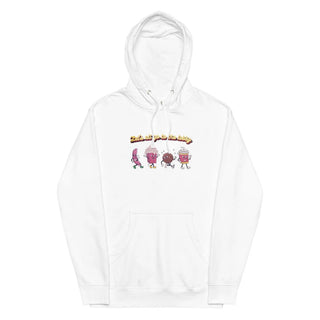 a white hoodie with a cartoon character on it