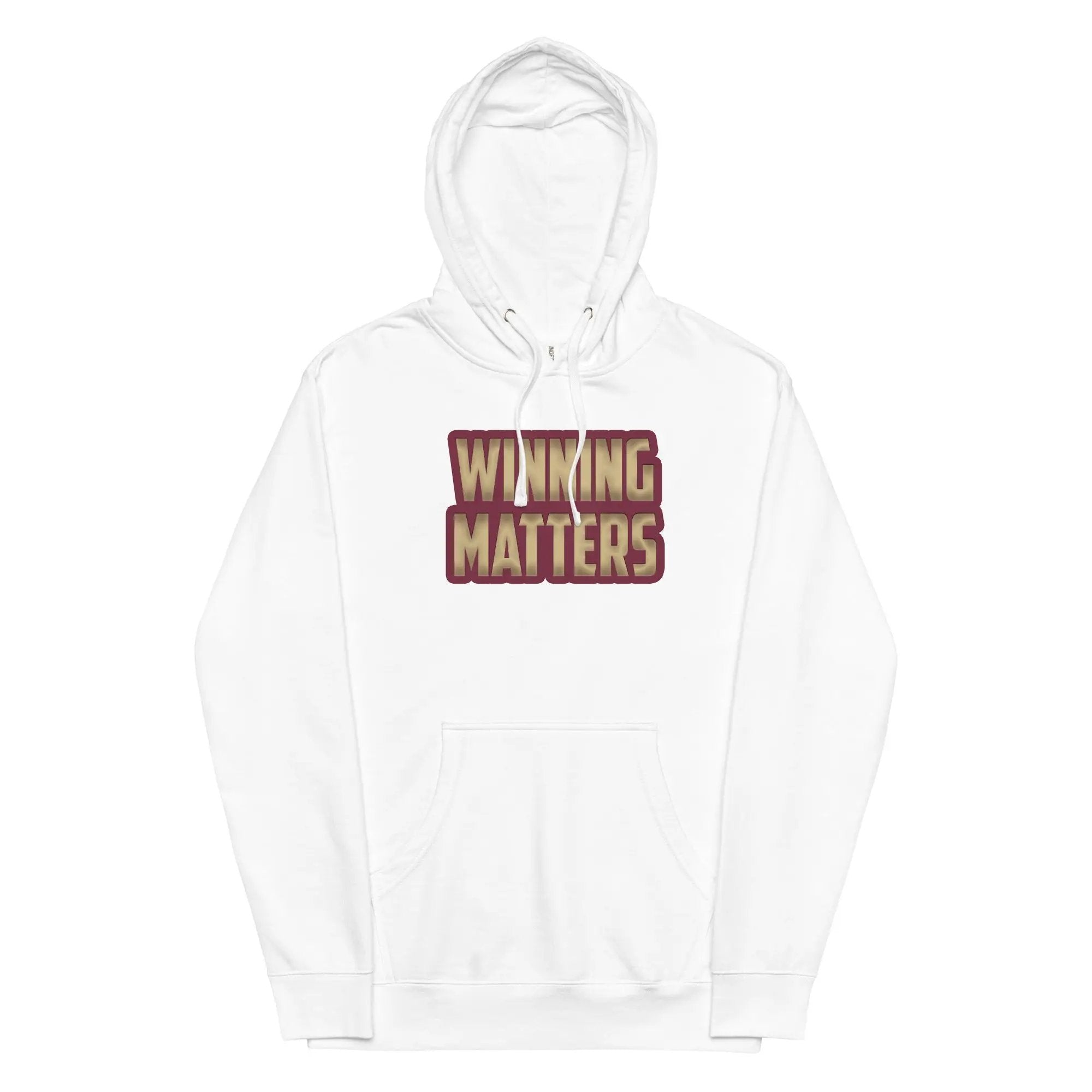 a yellow hoodie with the words winning matters printed on it