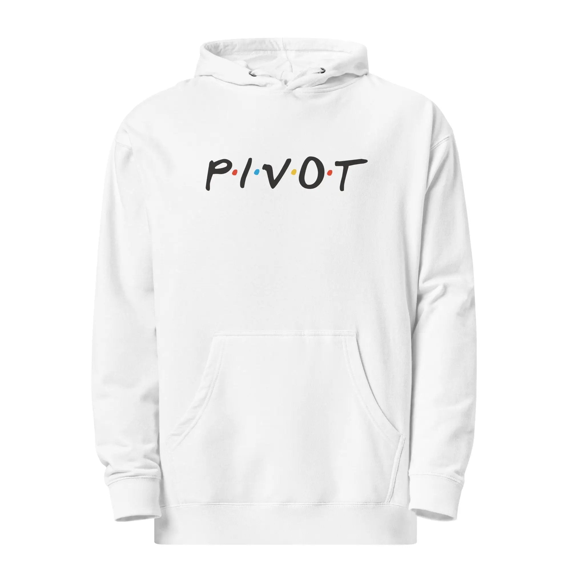 a white hoodie with the word pivot printed on it