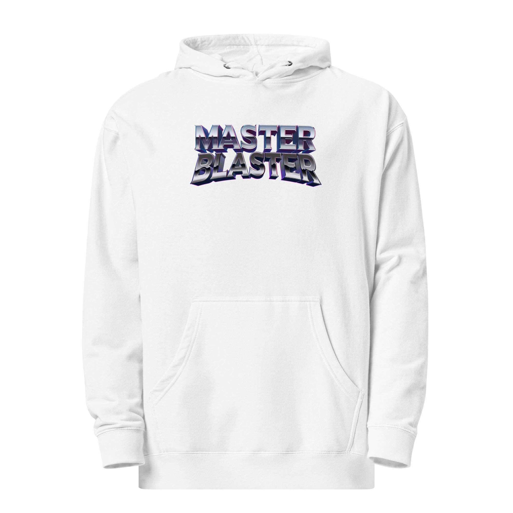 a navy hoodie with the words master blaster printed on it