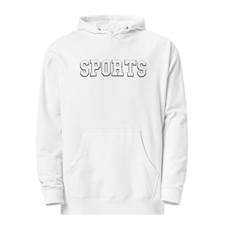 a white sweatshirt with the word sports on it