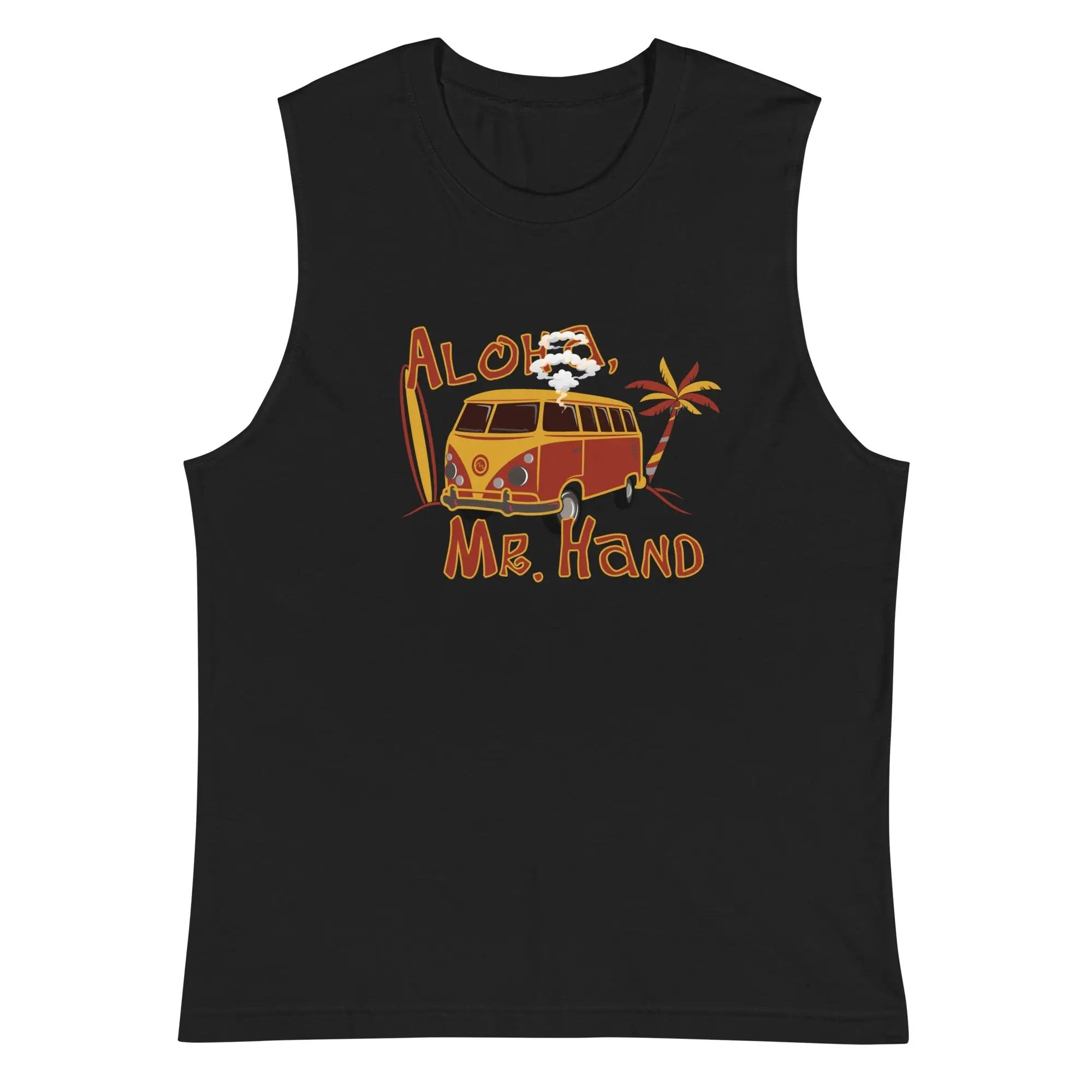 a black tank top with an image of a van and palm trees