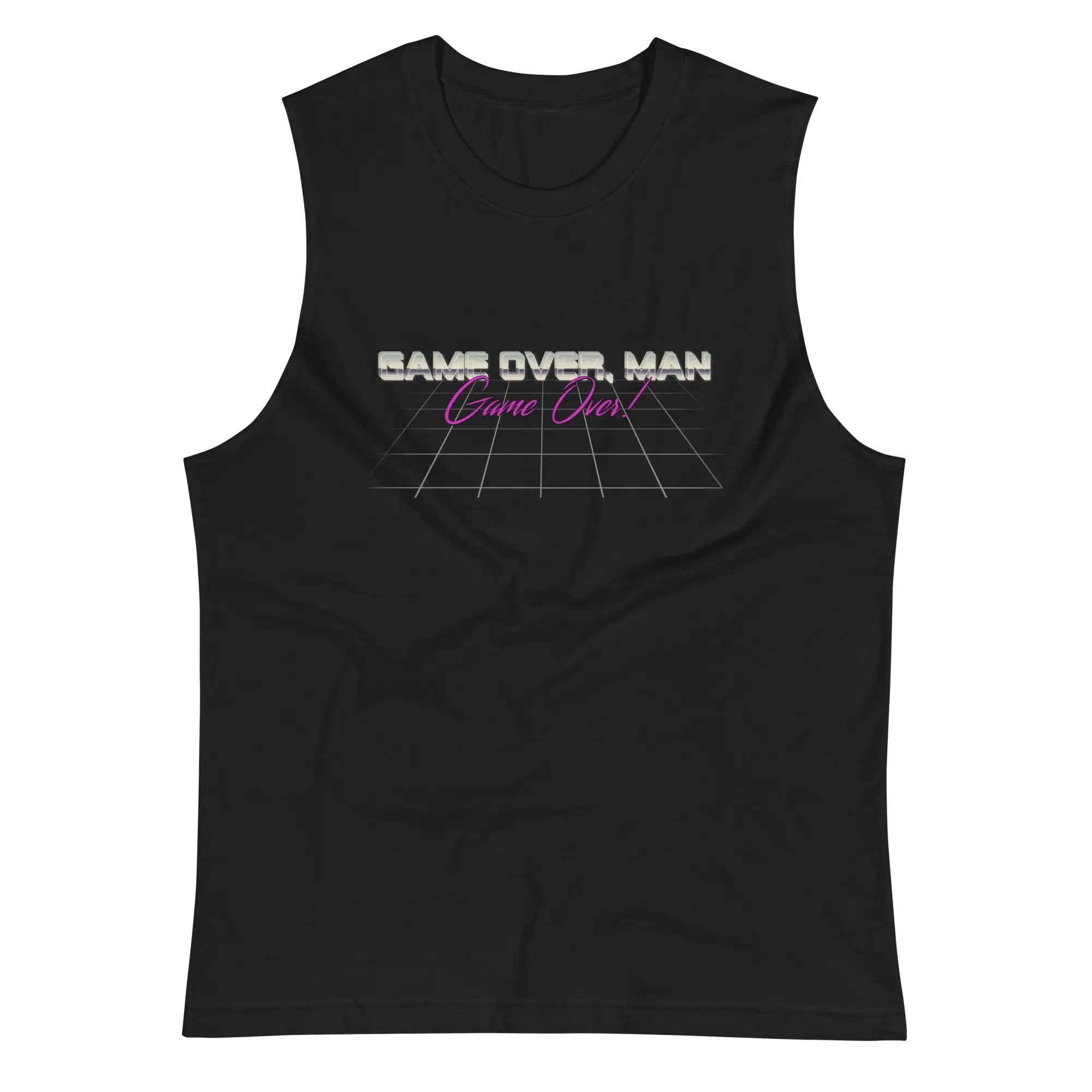 a black tank top with the words same over man on it