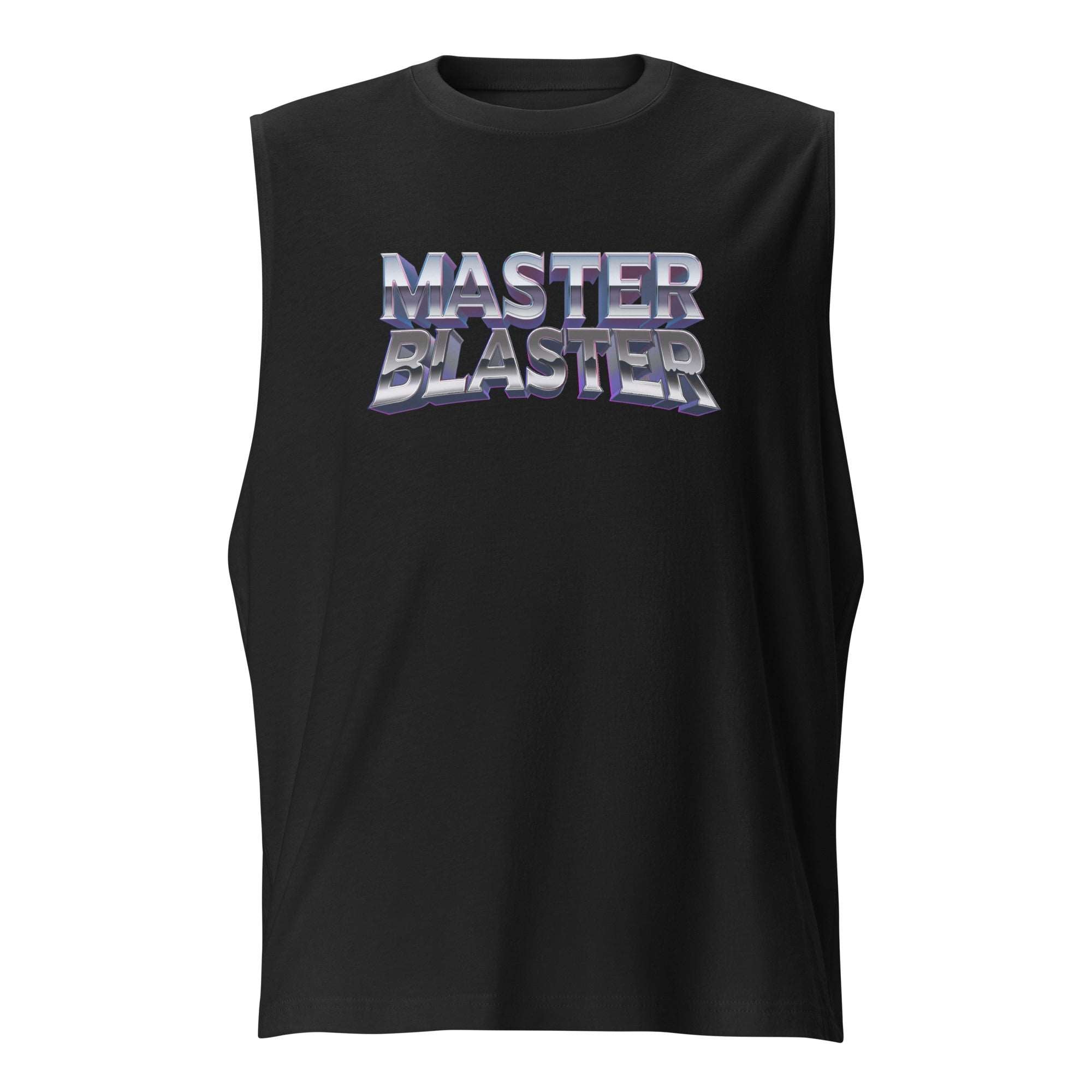 a white tank top with the words master blaster printed on it