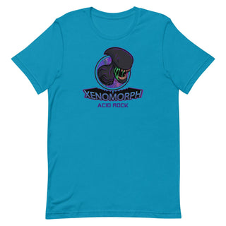 a blue t - shirt with the words xenomorph and an alien