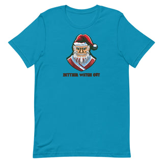 a blue t - shirt with a santa clause on it