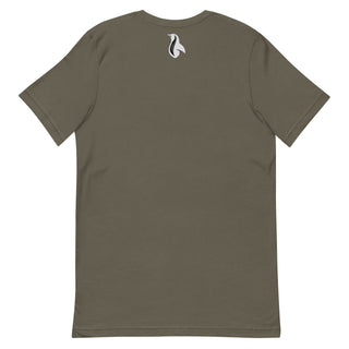 a t - shirt with a white bird on it