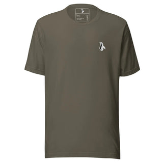 a grey t - shirt with a white bird on it