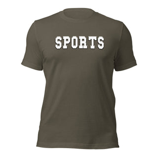a t - shirt with the word sports printed on it
