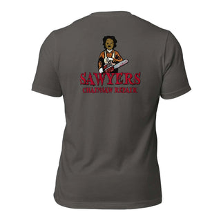 Sawyers Chainsaw Repair  Unisex t-shirt (BACK)