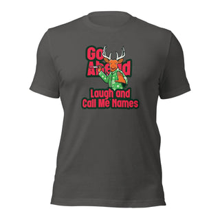 a gray t - shirt with a deer and slogan