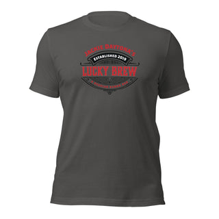 a grey t - shirt with the words lucky brown on it
