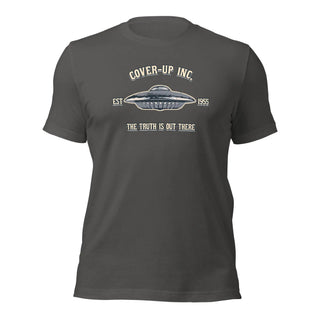 a gray t - shirt with the words cover up inc on it
