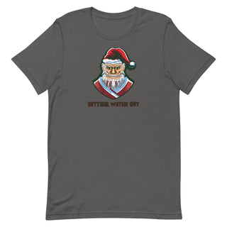 a grey t - shirt with a santa clause on it