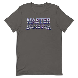 a grey t - shirt with the words master blaster printed on it