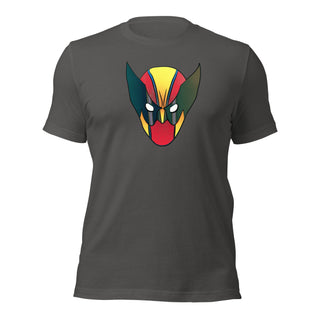 a gray t - shirt with an image of a demon's head