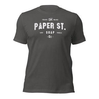 a gray t - shirt that says paper st soap