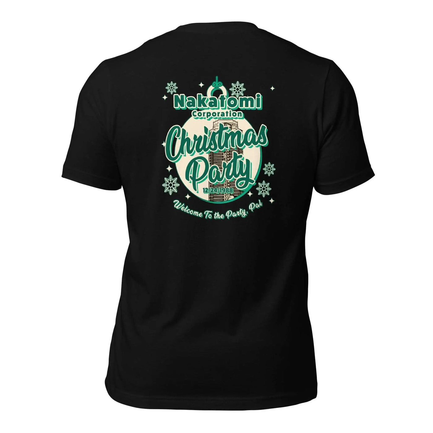 a black t - shirt with the words christmas party on it