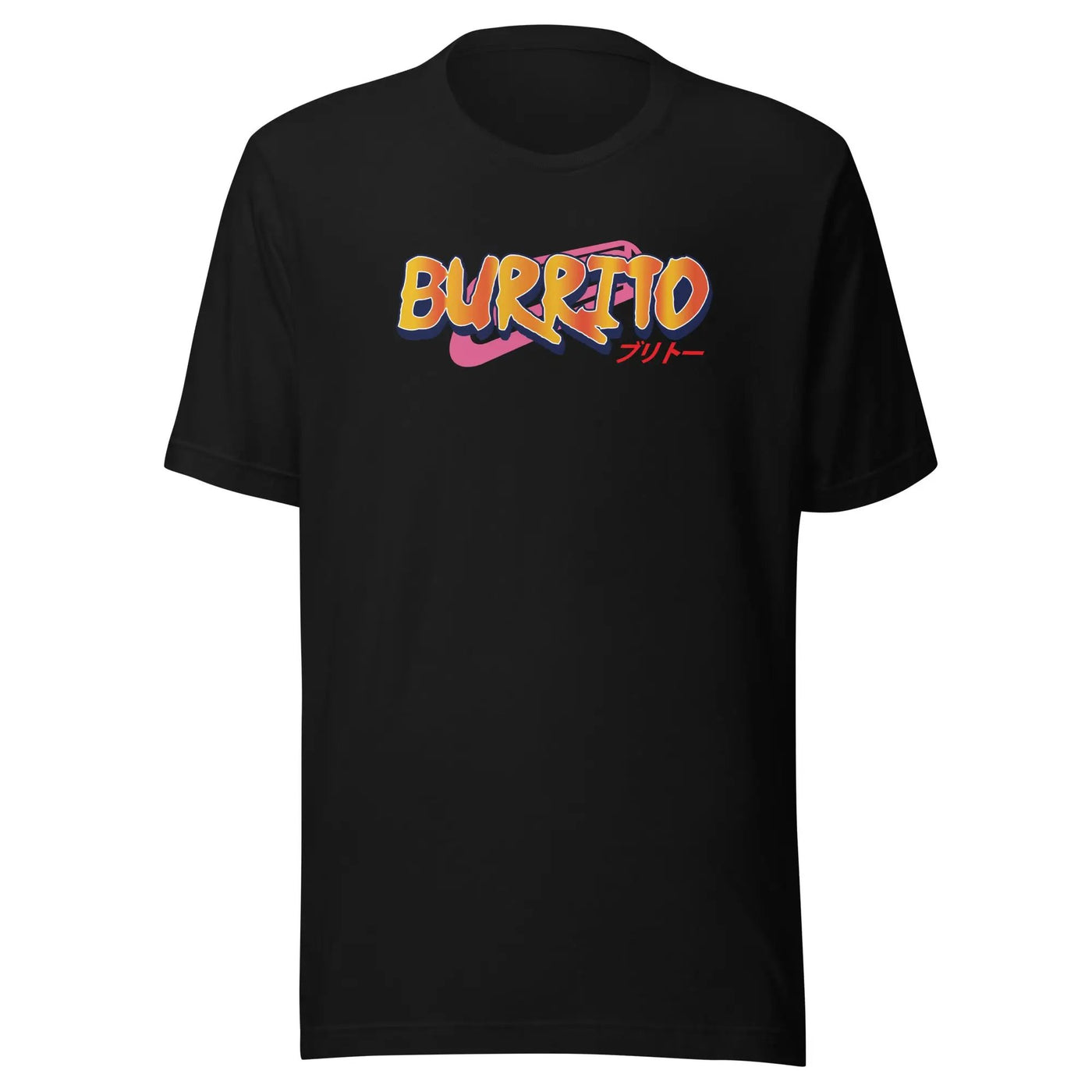 a black t - shirt with the word burrito printed on it