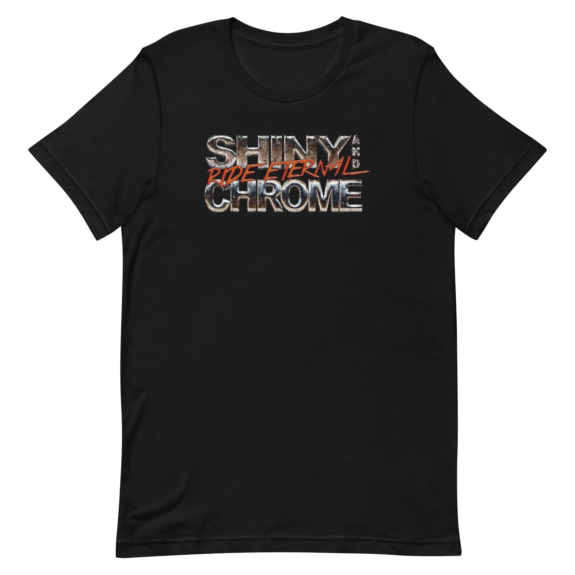 a black t - shirt with the words shiny chrome on it