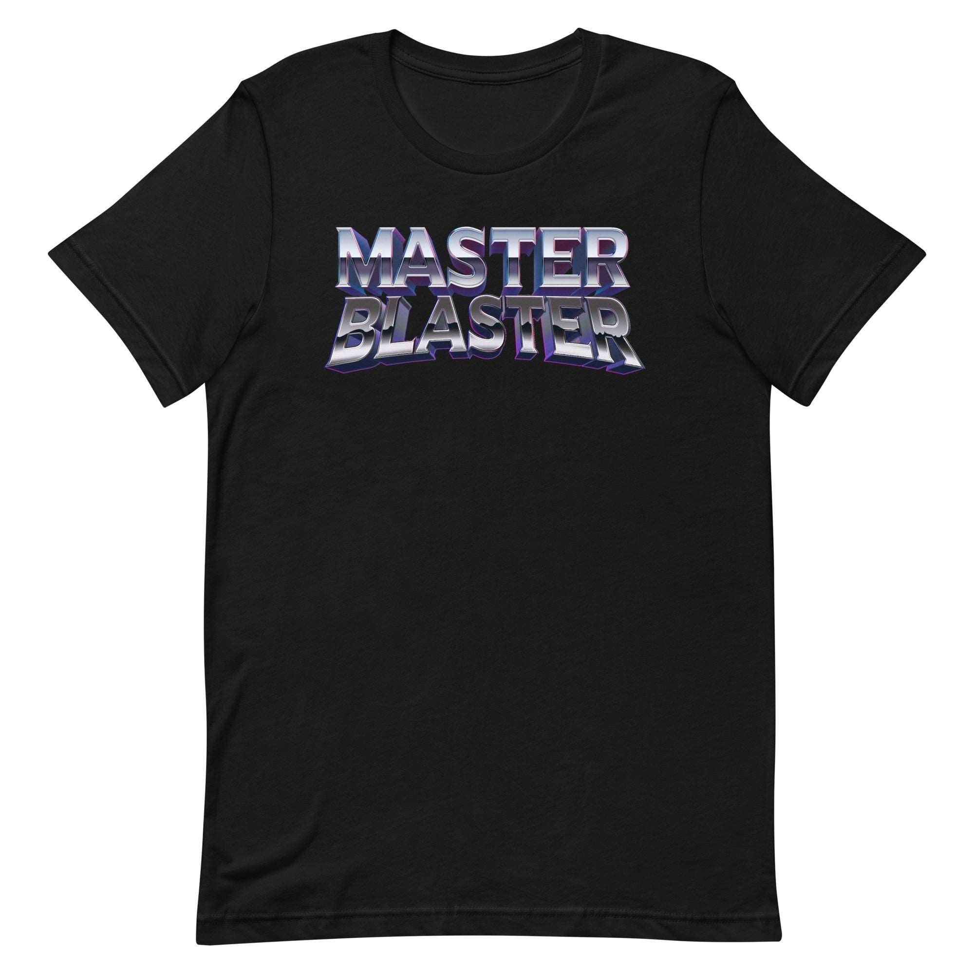 a black t - shirt with the words master blaster printed on it