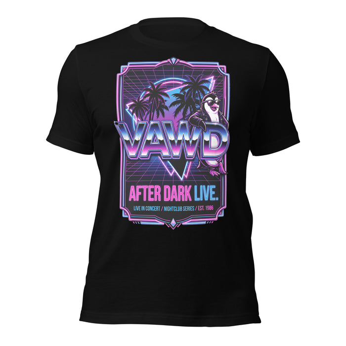 VAWD After Dark Retro Neon Penguin Graphic Unisex T-Shirt | VAWDesigns