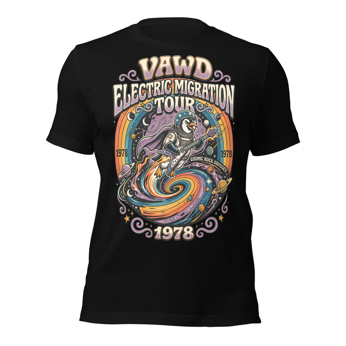 VAWD Electric Migration Tour Retro Penguin Graphic T-Shirt