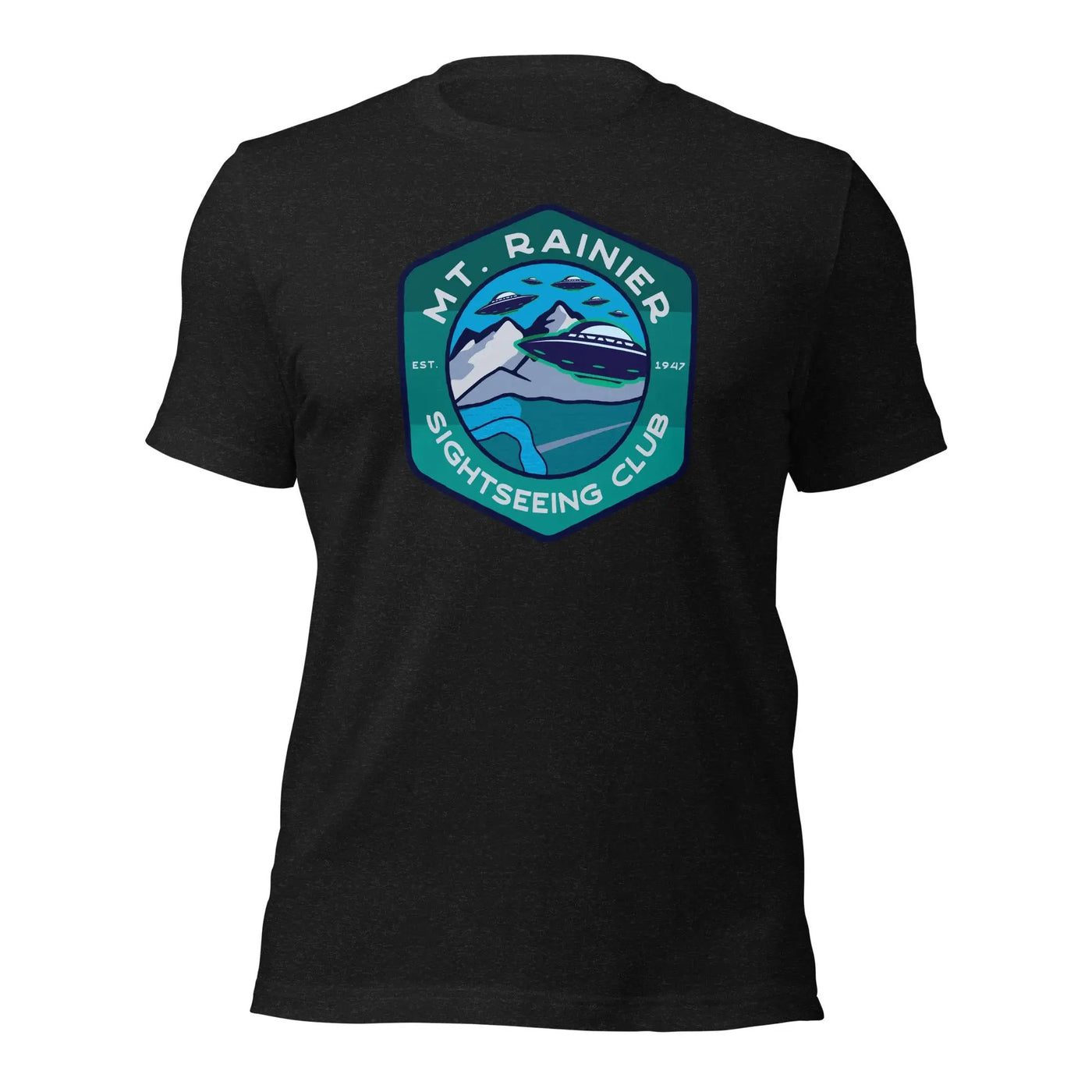 a black t - shirt with a picture of a boat on it