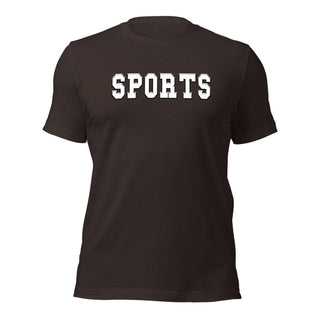 a black t - shirt with the word sports printed on it