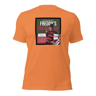 an orange t - shirt with a picture of a man's face