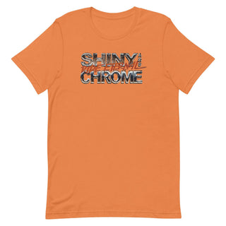 an orange shirt with the words shiny chrome on it