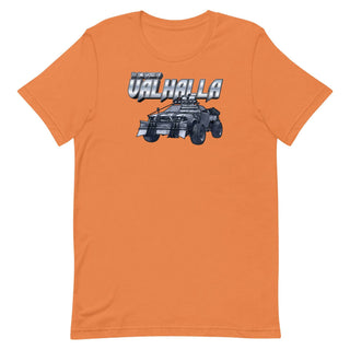 an orange t - shirt with an image of a car on it