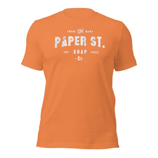 an orange t - shirt with the words paper st on it