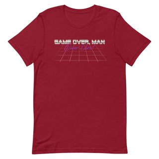 a red t - shirt with the words game over man on it