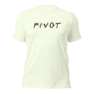 a white t - shirt with the word pivot printed on it
