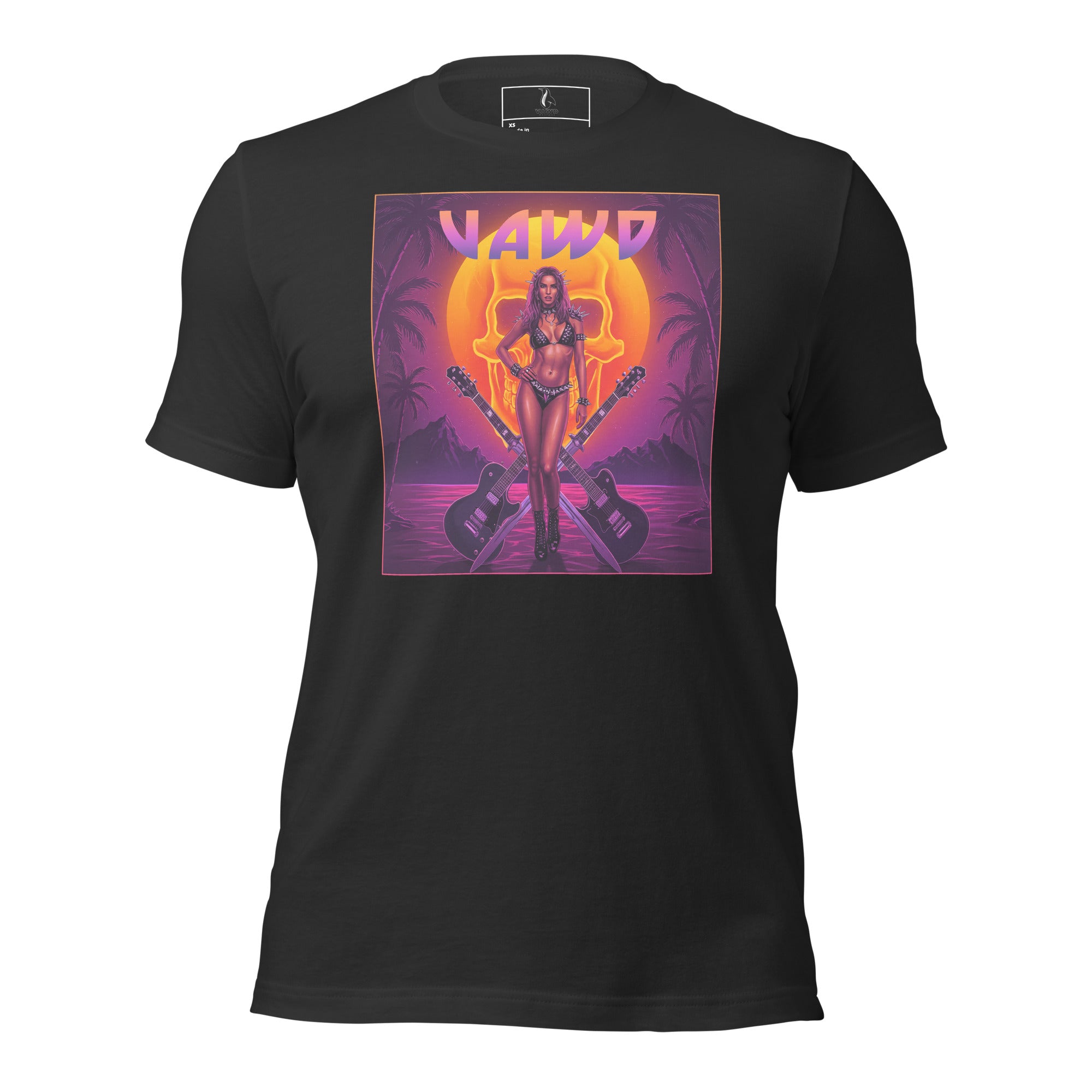 VAWD Retro Hard Rock Glam Tee – Vintage 80s Rock & Roll Sunset Graphic Unisex T-Shirt