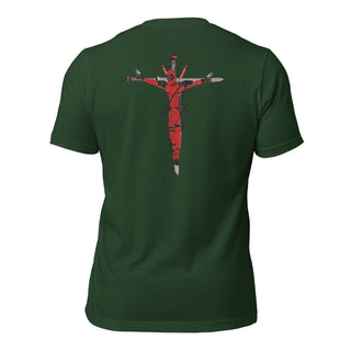a green t - shirt with a picture of jesus on it