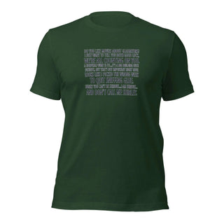 a green t - shirt with a poem written on it