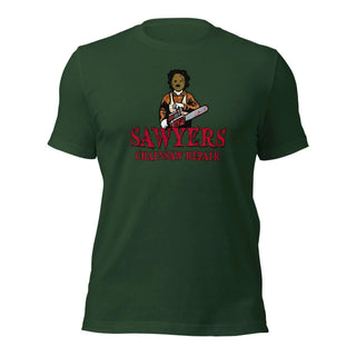 a green t - shirt with a picture of a man holding a baseball bat