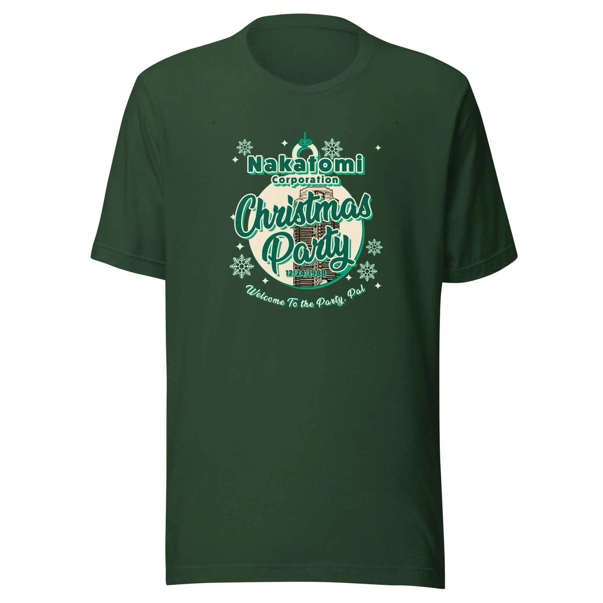 a green christmas party t - shirt with a merry message